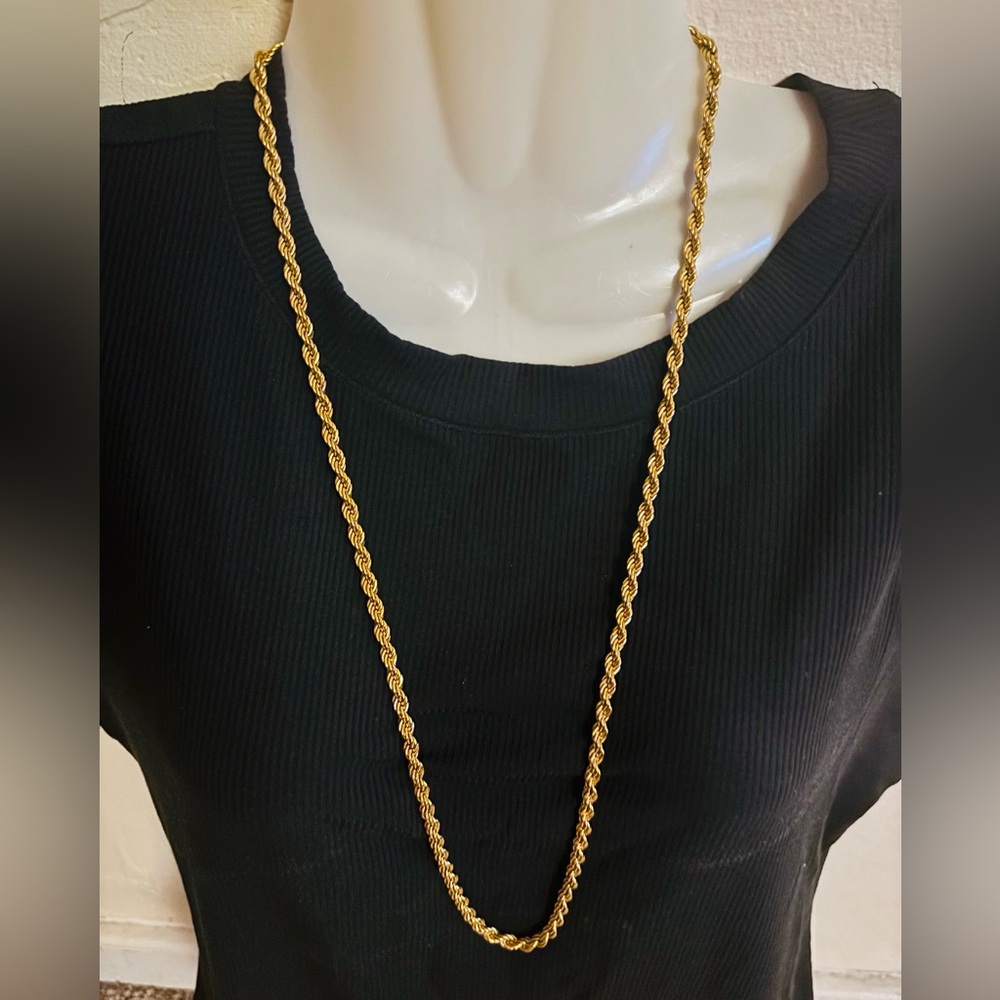 Vintage 1960-1970 Monet French Rope Chain Necklace Gold Tone 5mm Signed